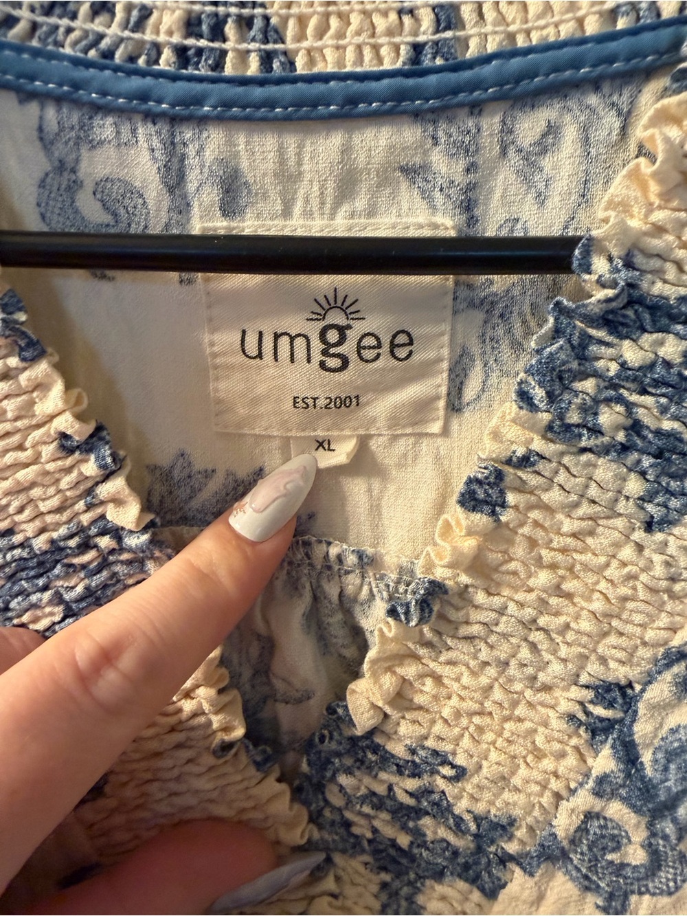 Umgee Cream Blouse with Blue Paisley Print - Picture 3 of 3